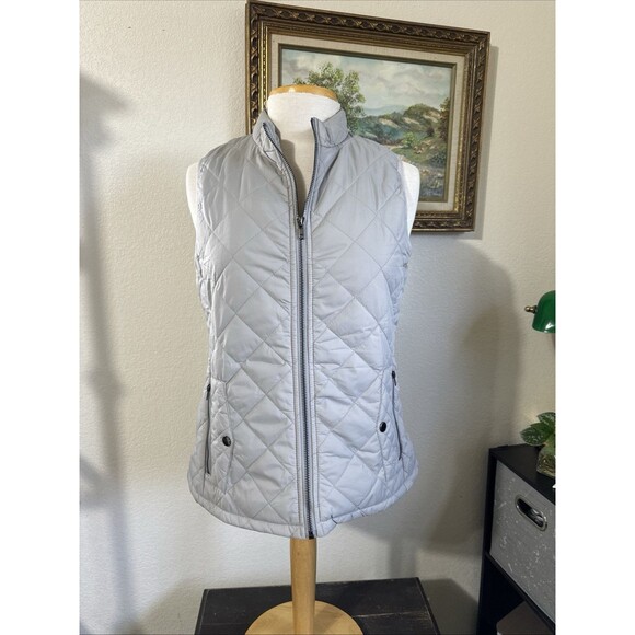 Unbranded Jackets & Blazers - Gray Quilted Vest Jacket Full Zip Womens Small Pockets Mid Neck Puffer Preppy
